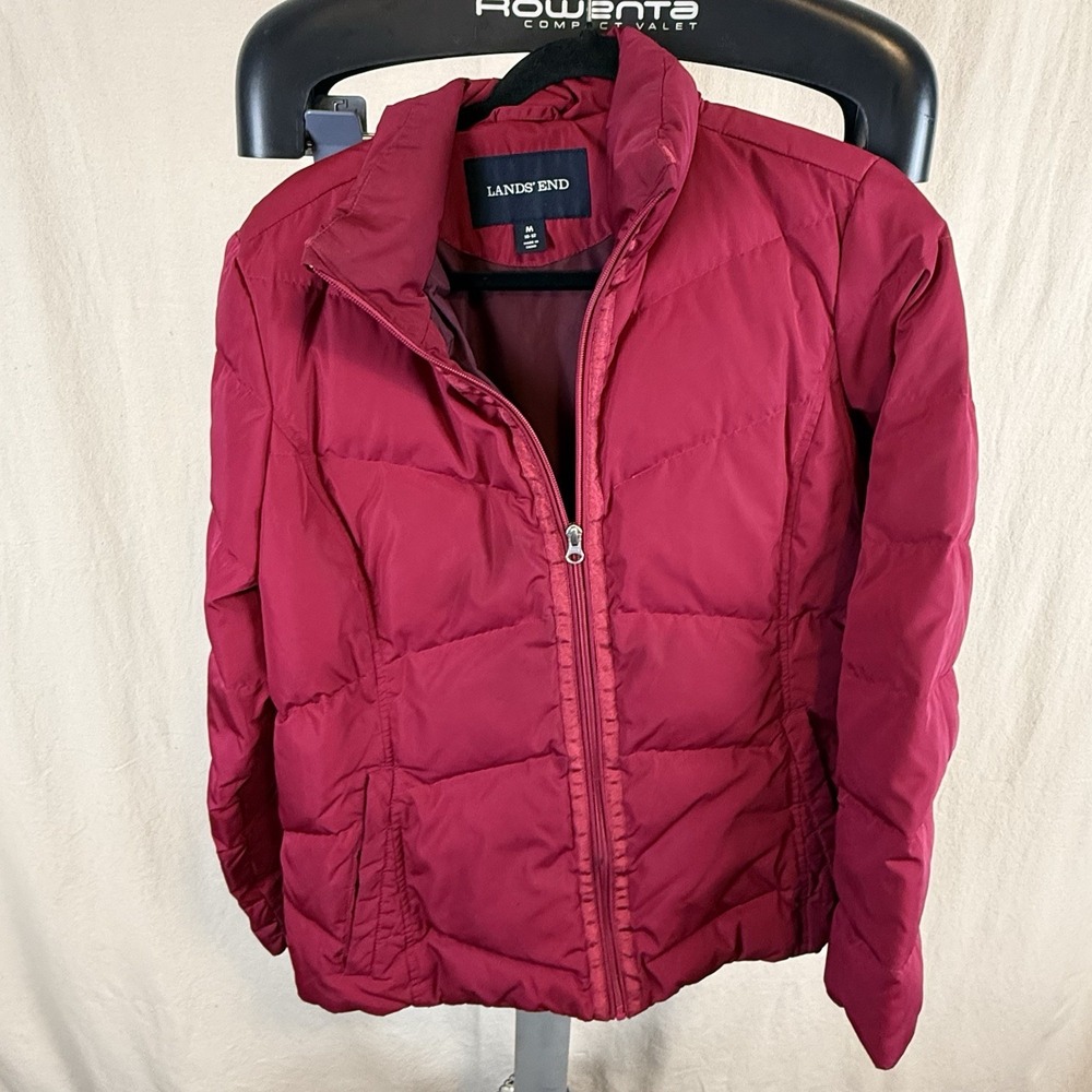 Lands End Raspberry Full-Zip Down Puffer Jacket Women's Medium